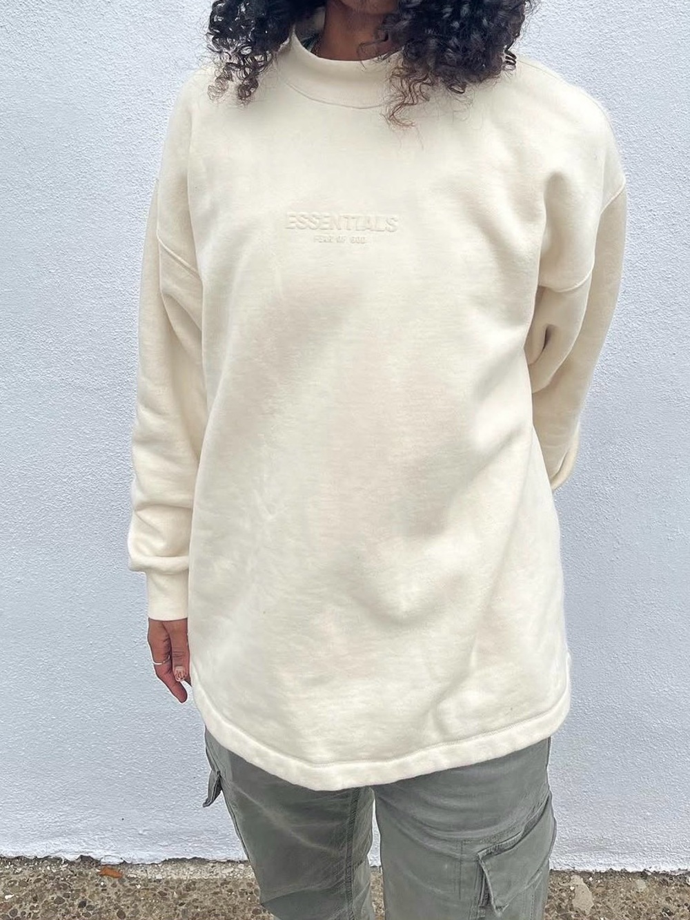 Fear of God ESSENTIALS Embroidered Sweatshirt in Off-White